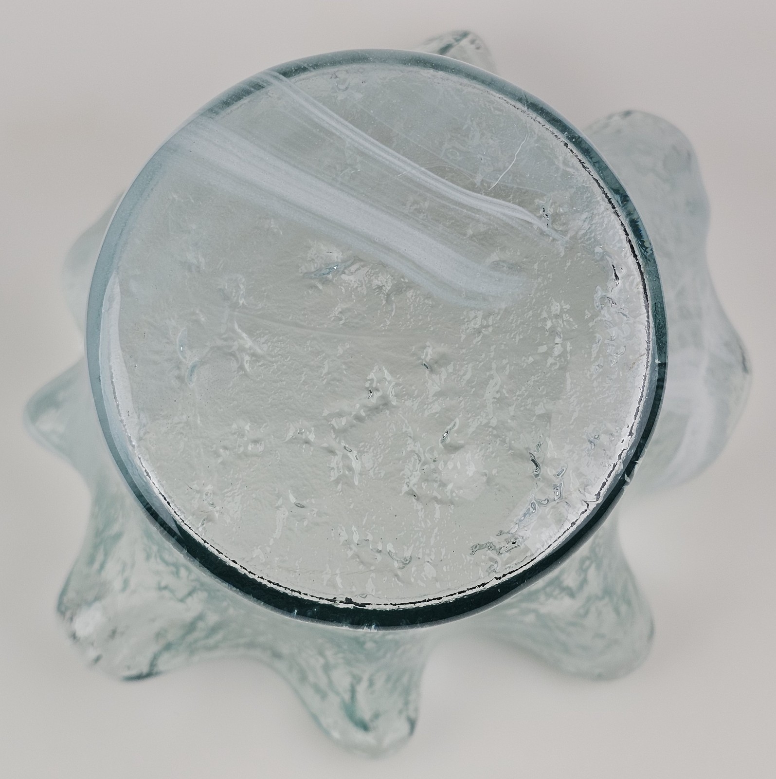 Murero Glass Aqua & White Large Handkerchief Vase or Luxury Trash Bin Italy 11″