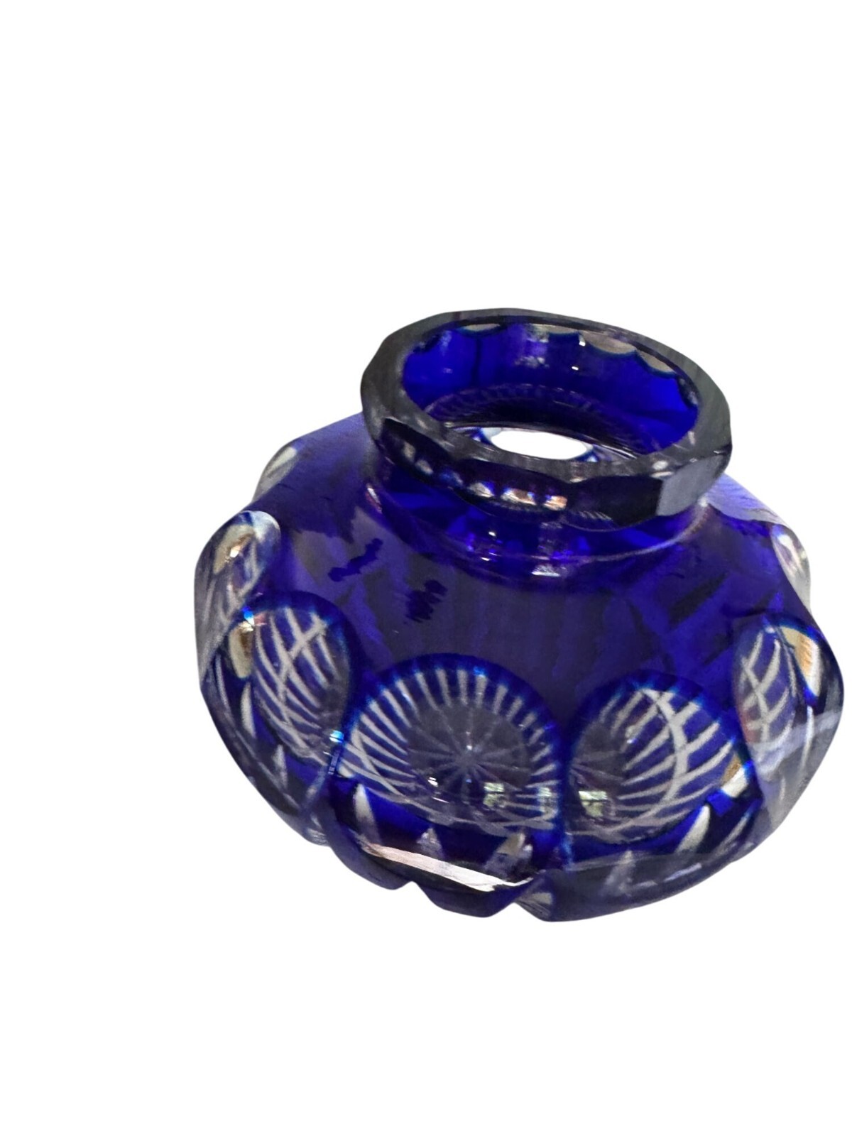 Bleikristall Wittelsbacher Germany Cobalt Blue Cut Lead Crystal Rose Bowl Vase 5