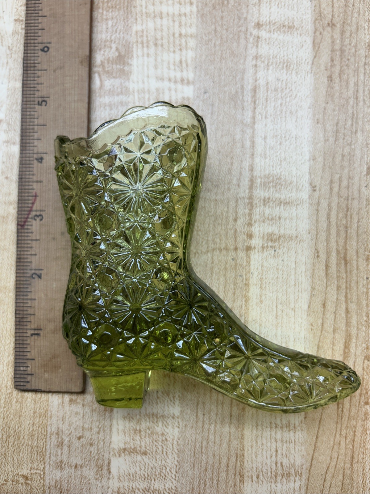 Fenton Colonial ~ Green ~ Daisy And Button Pattern ~ Leaf Shape Dish ~ and Boot