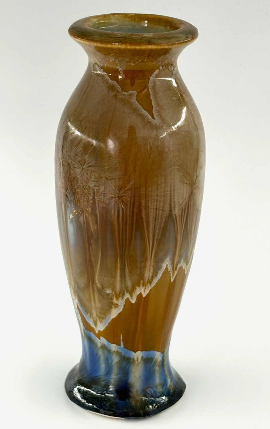 Bill Campbell Studio Pottery Crystalline Vase Signed 2017 Cobalt Blue Amber 7.5″