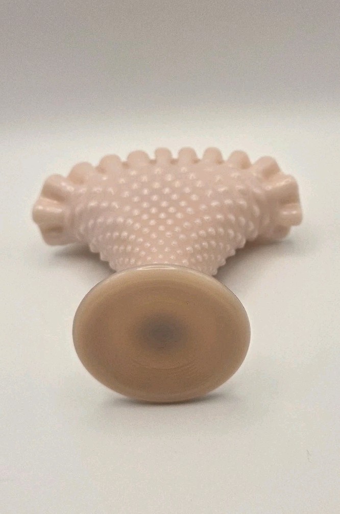 Vintage 1950’s Fenton Pink Milk Glass Rose Pastel Hobnail Fan Vase 4″ Tall