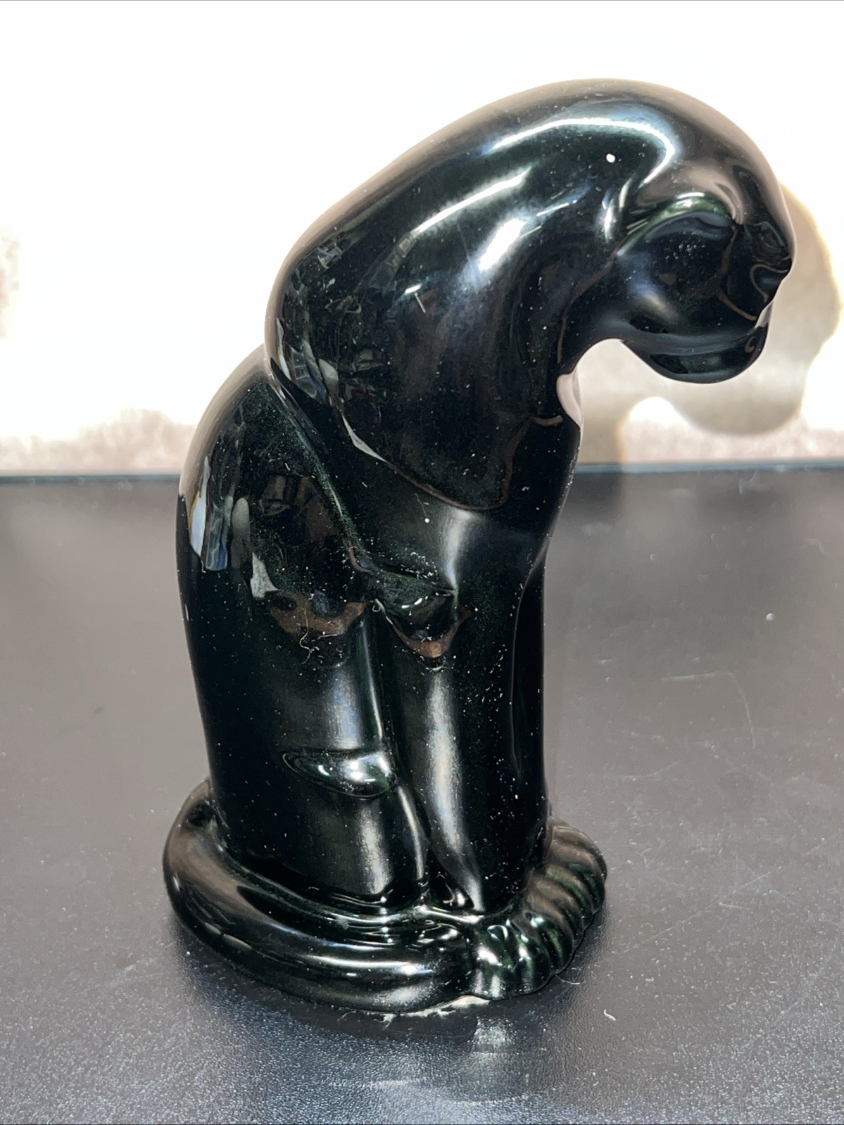 Vintage Frankoma Pottery Sitting, Perched PUMA Panther, Black