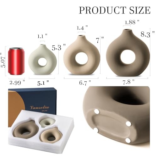 Ceramic Vase Set of 3 – Flower Vases for Living Room, Bedroom, Office Decor
