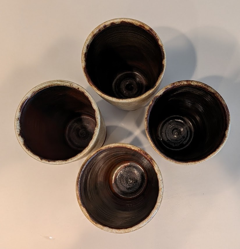 Vintage SET OF 4 Hand Thrown Studio Art Pottery 16 Oz Tall Tumblers – Signed