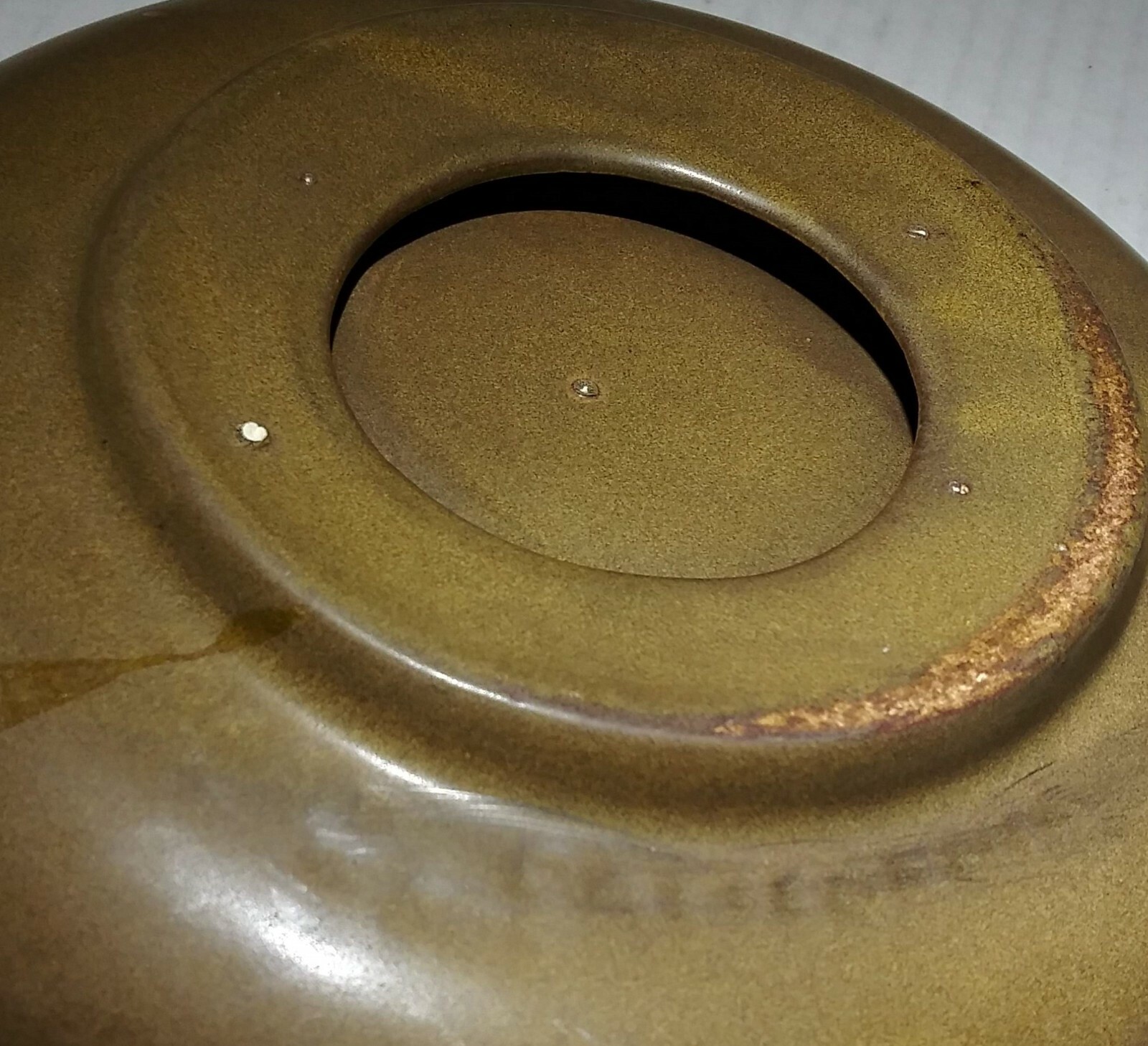 Vintage Pottery Ashtray Round 7″ Green Blue & Brown