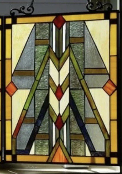 25″ Tiffany Style Stained Glass Mission Arts & Crafts Window Panel Suncatcher