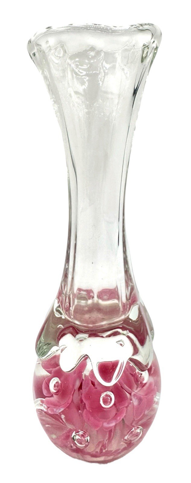 Vintage St Clair Art Glass Paperweight Bud Vase Pink Floral Flower Bubble 7.25”