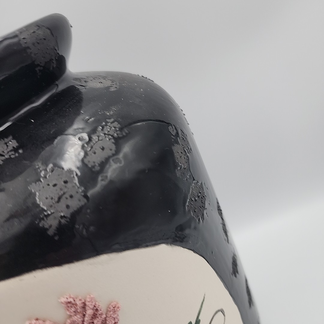 Vintage Ceramic Pottery Rose Vase Handpainted 12 inches Tall Black 3D