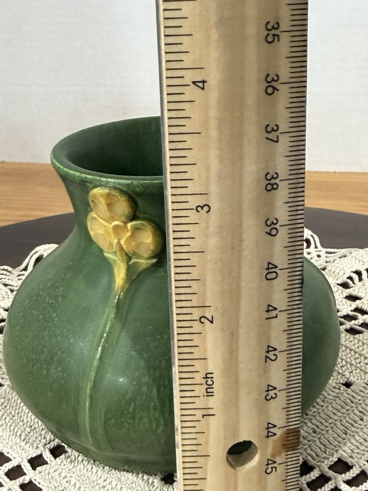 Ephraim Faience Hand Made Art Pottery Mottled Green Floral Vase Laura Klein