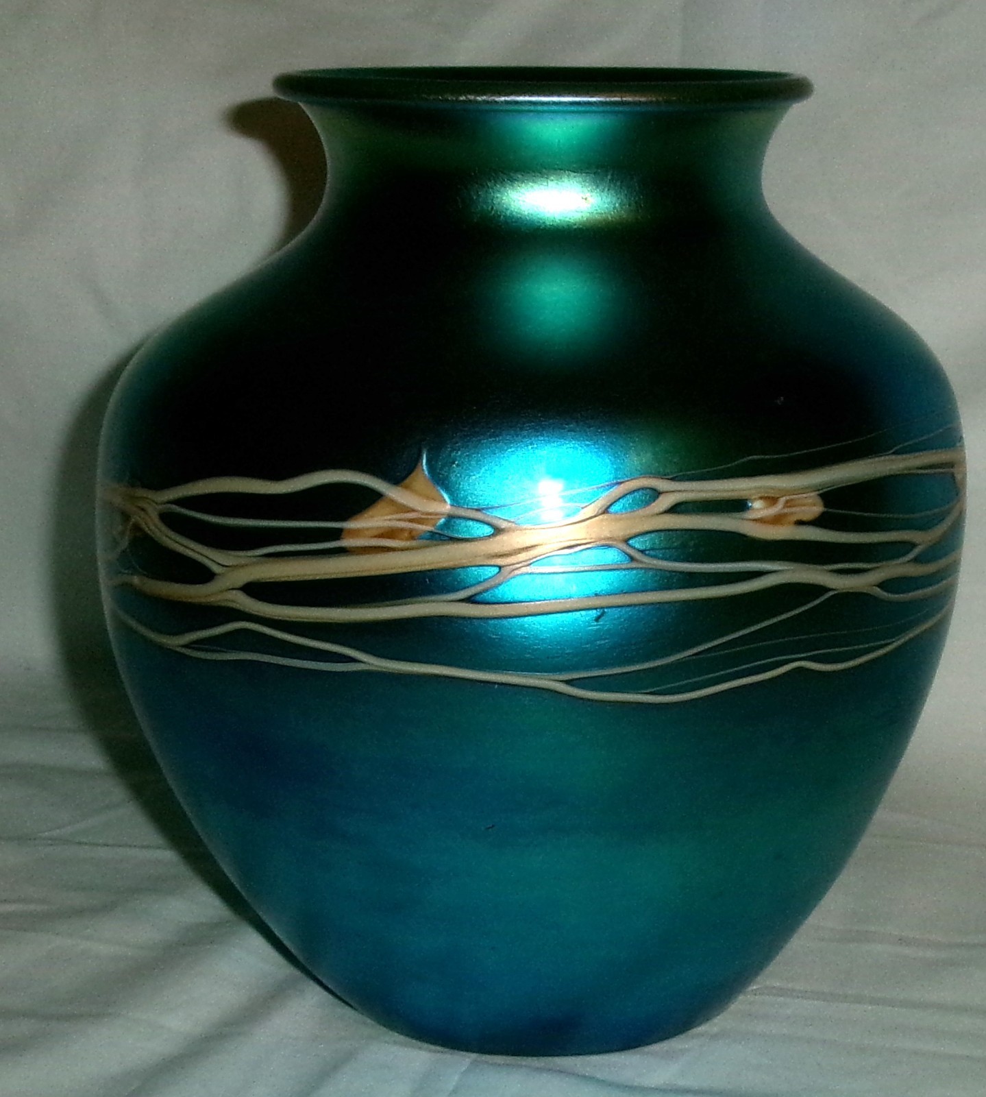 “BEST!!” ANTIQUE ART DECO BLUE & WHITE STEUBEN AURENE # 6299 GLASS FLOWER VASE