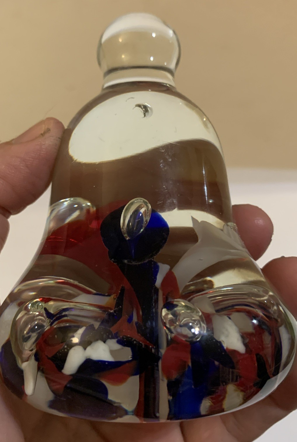 Joe Rice 2004 Glass Paperweight Liberty Bell Red White Blue Floral VTG 4”