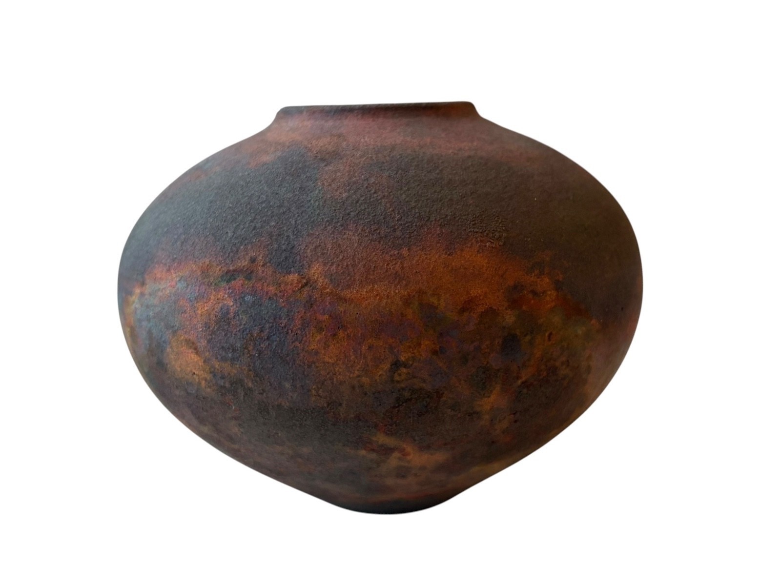 Copper Matte Raku Pottery Vase Pam Ameduri Signed Multicolor Copper Tones 1994
