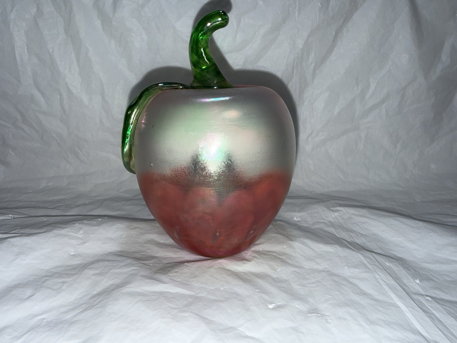 Vintage John St. Clair 1984 Art Glass Iridescent Red Apple Paperweight 5”x3.5”