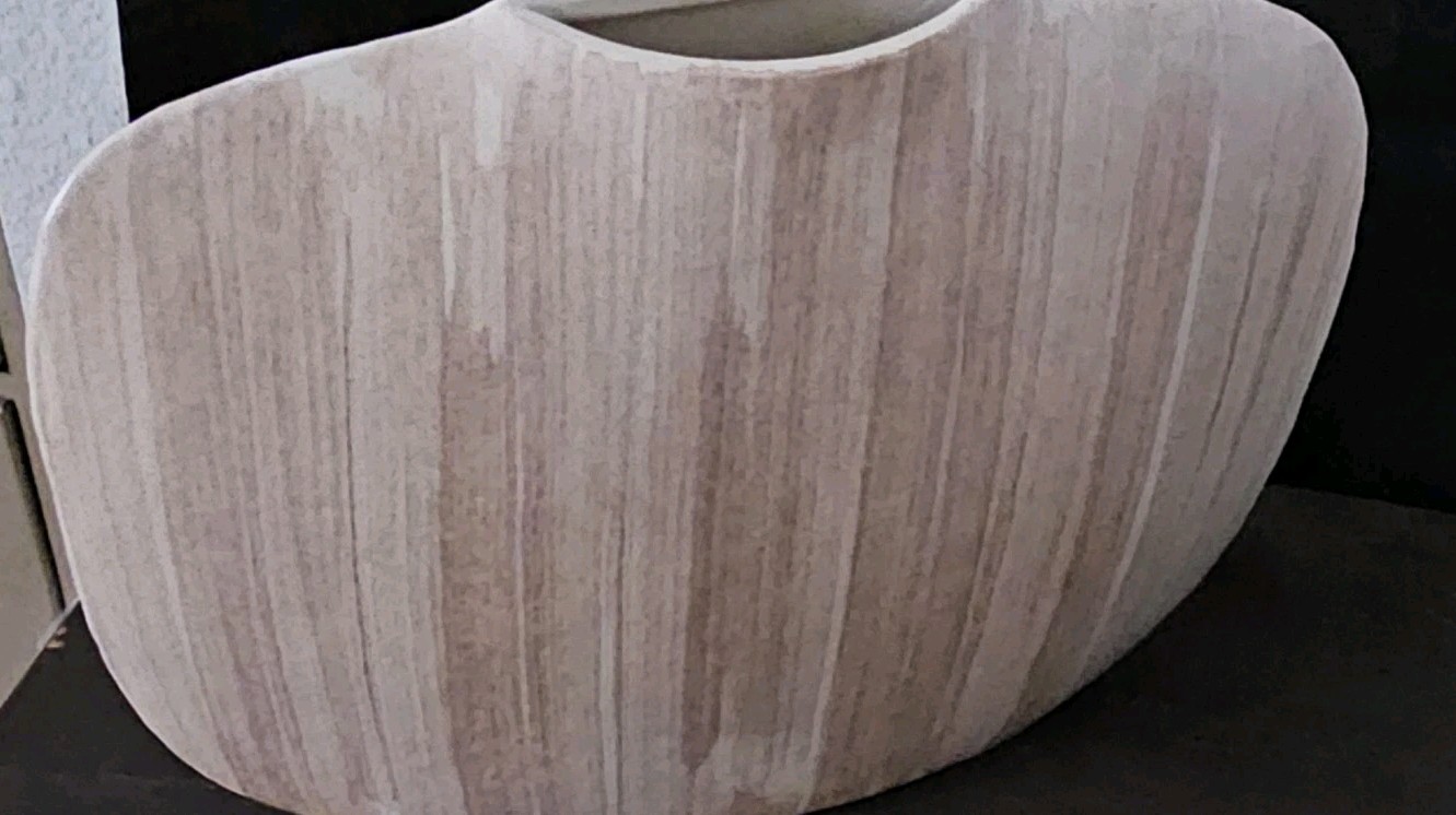 TOYO Ikebana Table Vase White Beige Stripe Lines Minimalist Pottery Japan