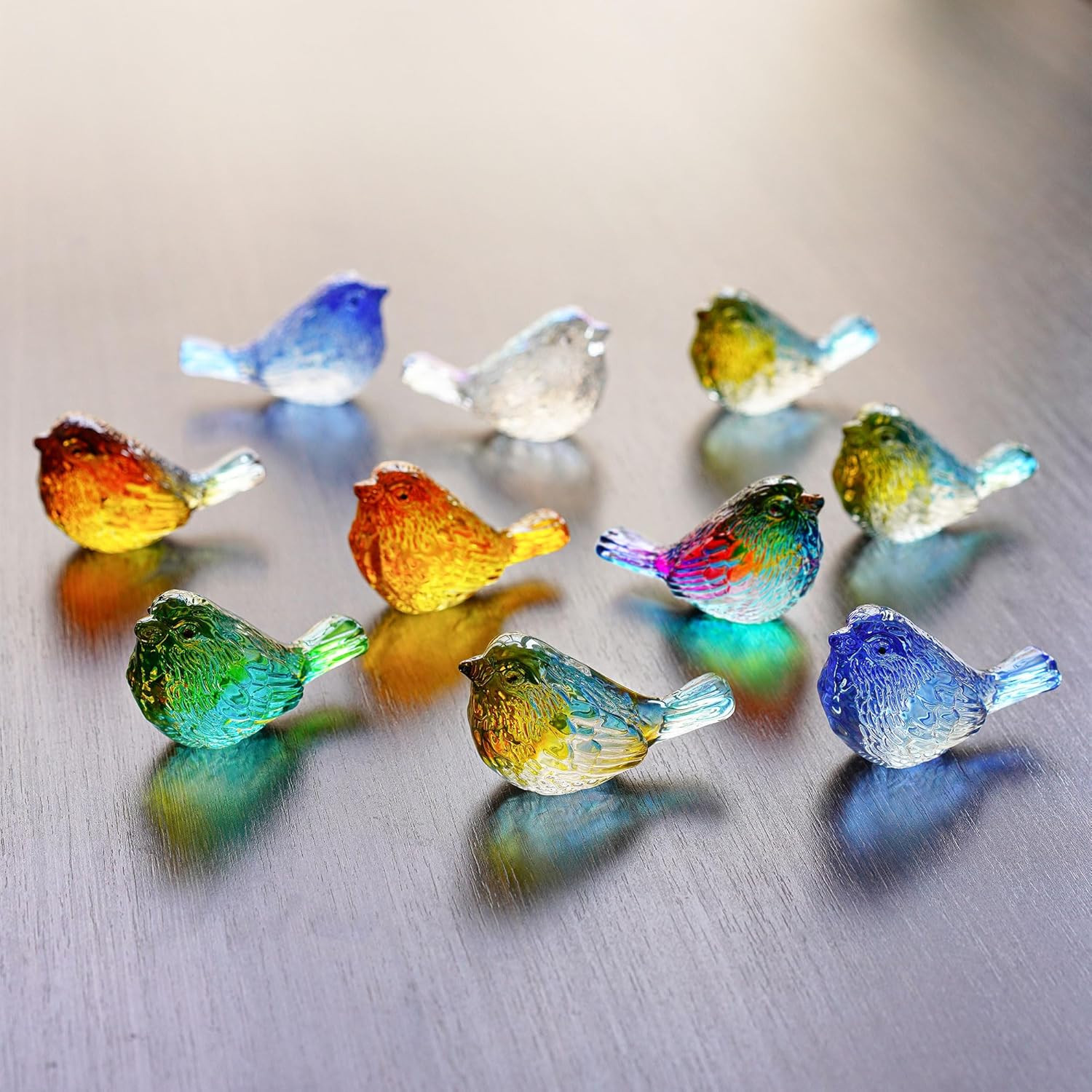 HDCRYSTALGIFTS 4PCS Colorful Crystal Birds Figurines – 3” Art Glass Birds Anima