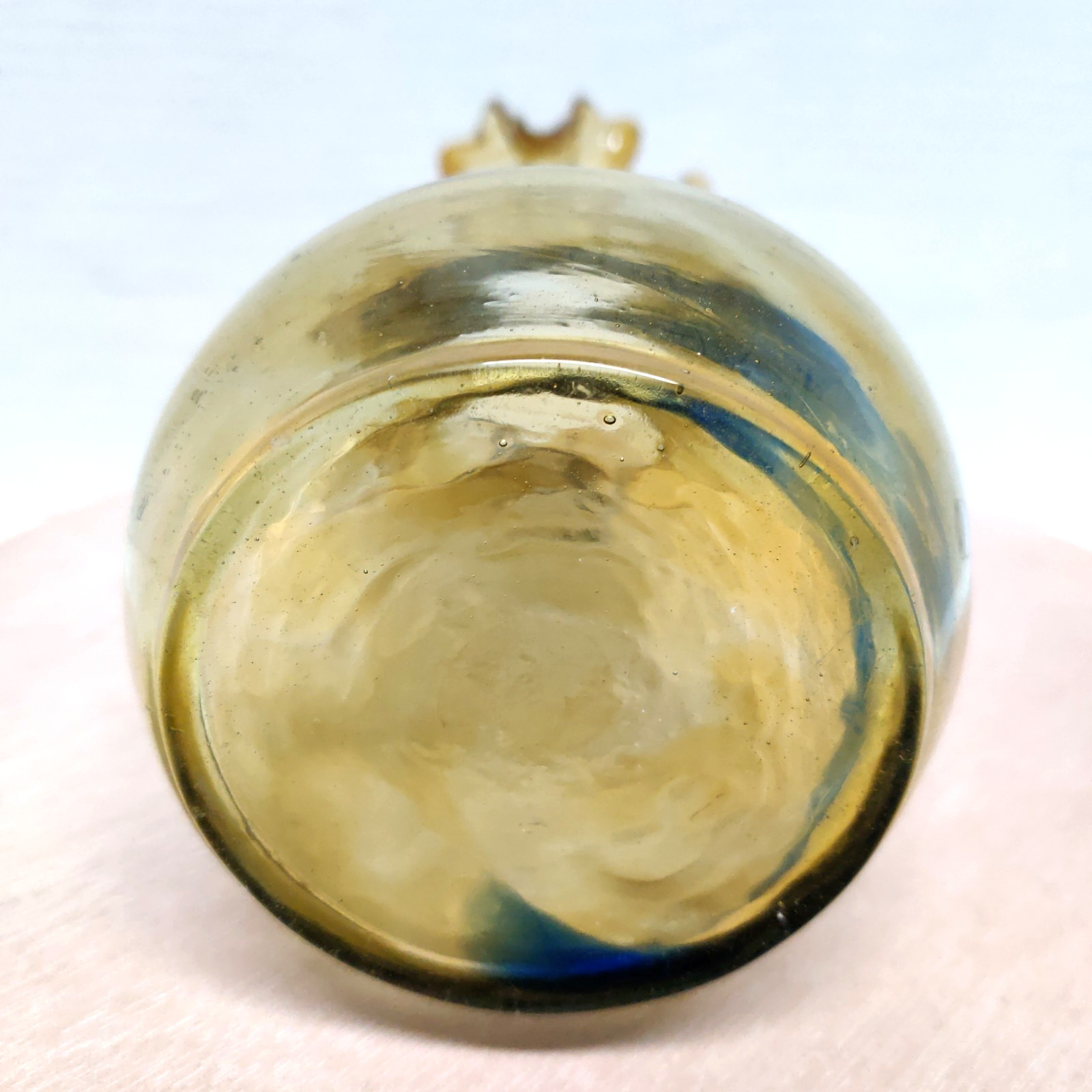 Hand Blown Ruffled Edge Swirl Pattern Art Glass Amber Blue Multicolor Vintage