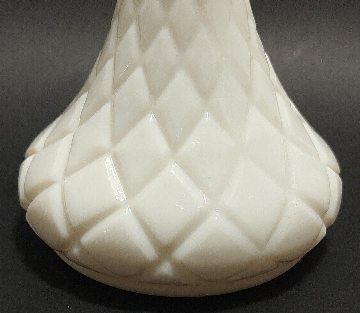 Vintage 1960s Hoosier Milk Glass 4062 Bud Vase Diamond Cut White Opaque Glass 6″