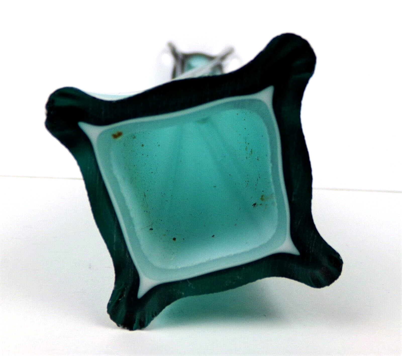 VINTAGE Hand Blown Murano Style Twist Glass Green & Clear Glass Bud Vase 15.75″