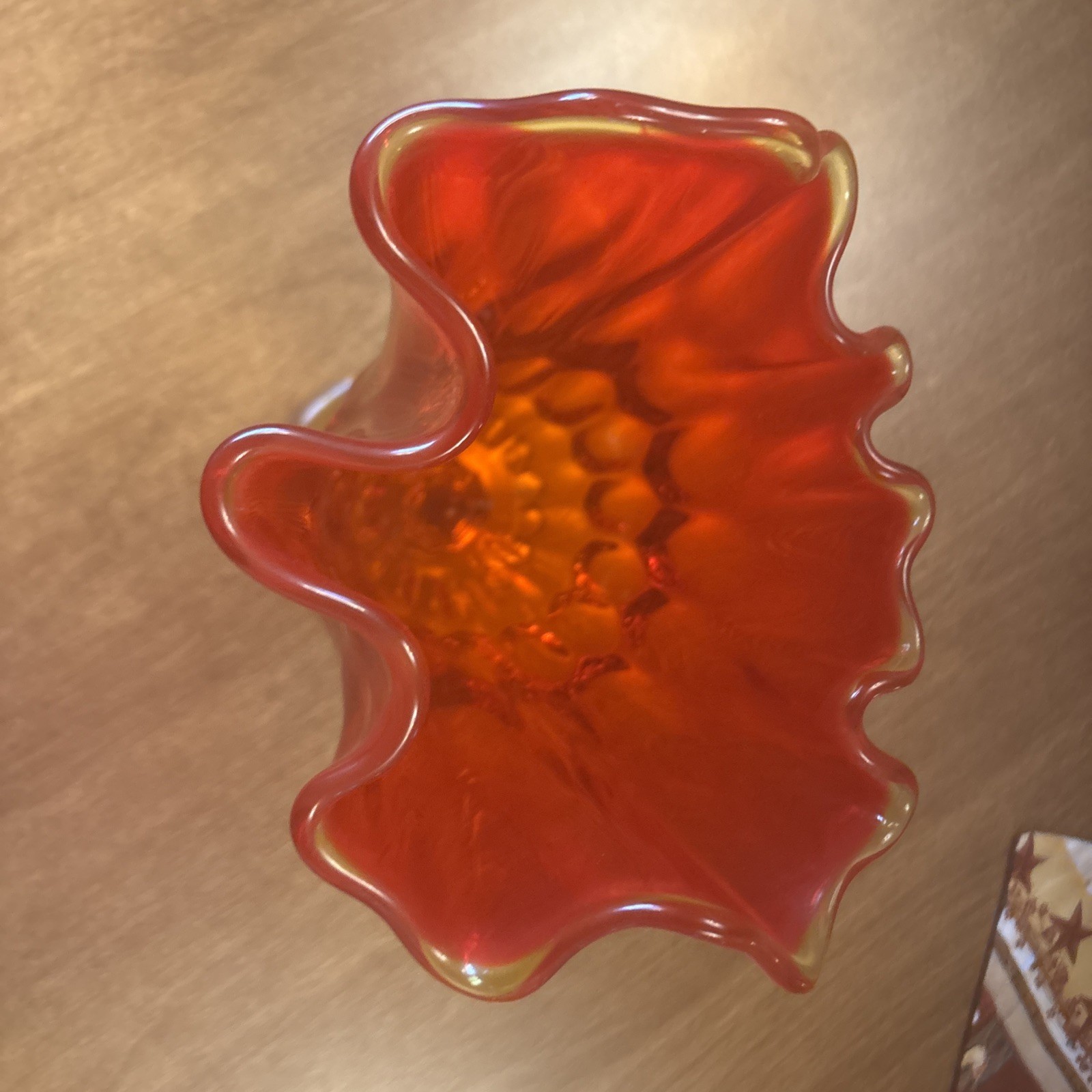 Vintage Art Glass Colonial Red Gold Vase 8.5” Unmarked