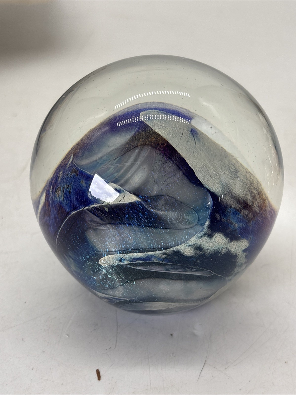 Vintage Robert Eickholt Signed “ocean Sea” 1982 Hand Blown Glass Paperweight Blu