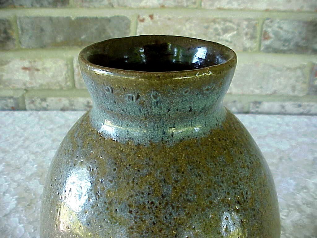 Vintage Pottery Vase Textured Finish Browns Blues 8″ Tall Signed SLD 5 lbs.