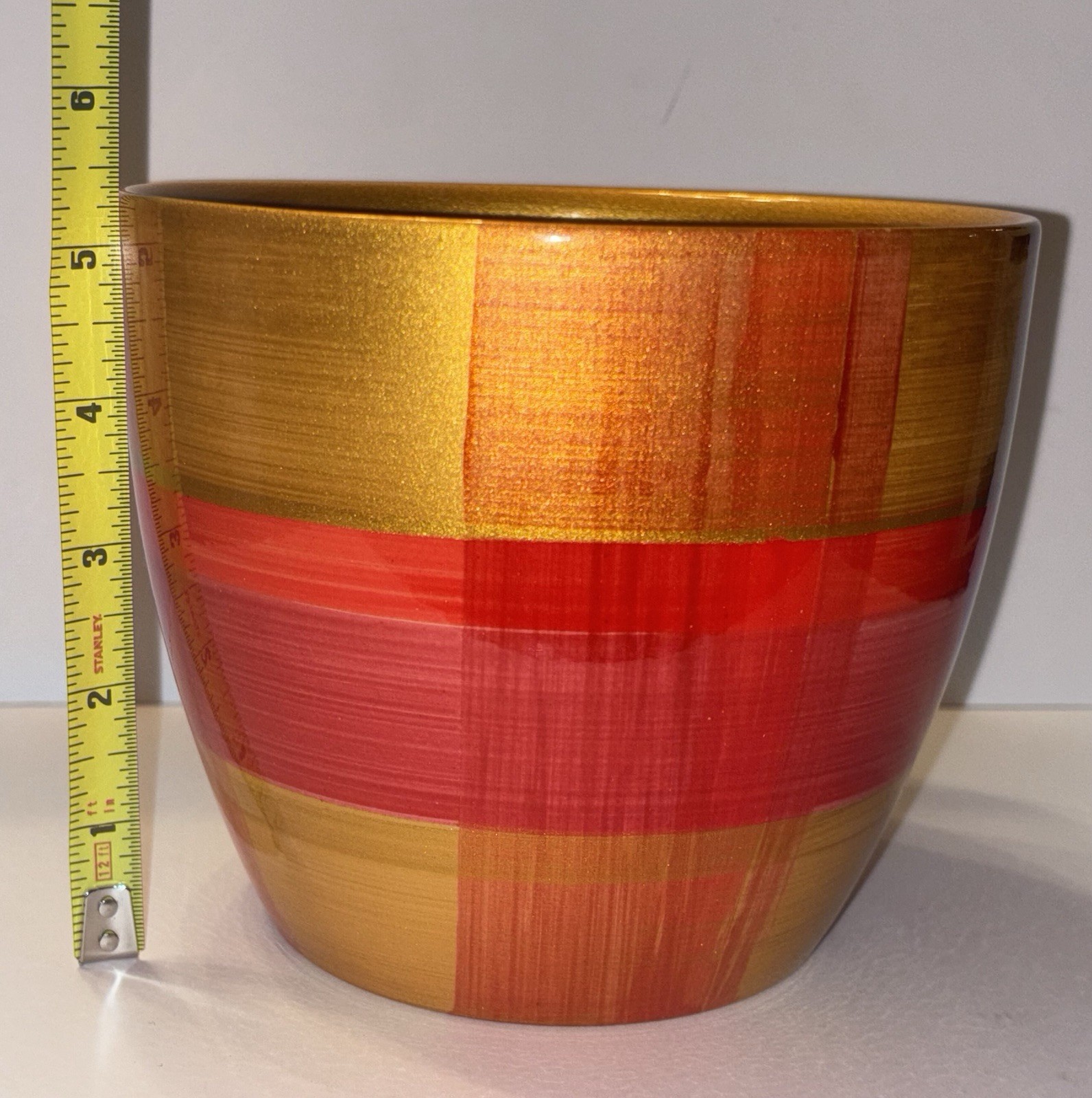 German Pottery Scheurich Patchwork Gold Orange Red Planter/Pot Hand Painted