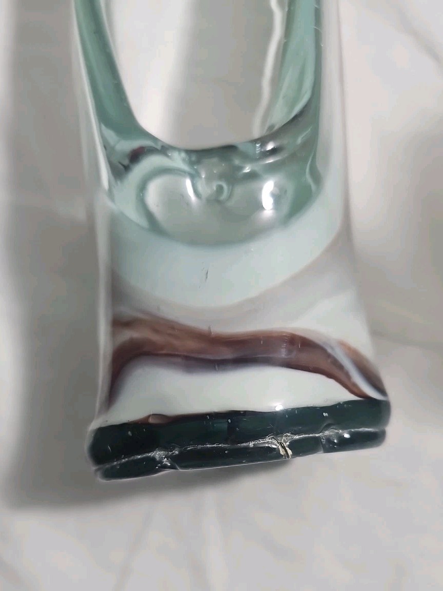 Vintage Studio Art Glass Hand Blown Handle Basket-Form Vase