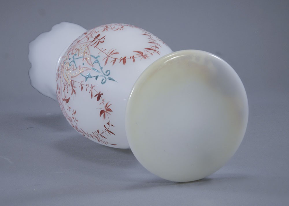 Richardson / Stourbridge Victorian Enamel White Glass Vase Victorian