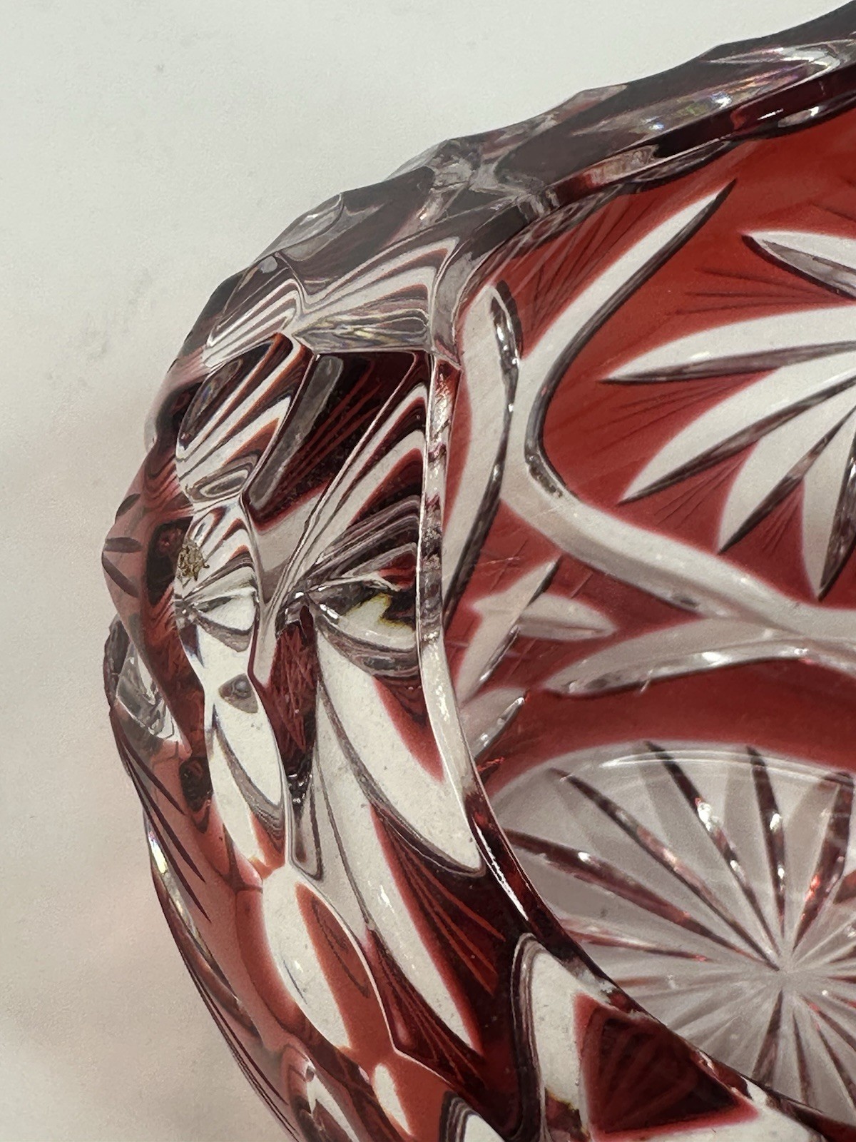 Bohemia Cranberry Cut Glass Floral Basket Centerpiece Vintage Poland MCM Classic
