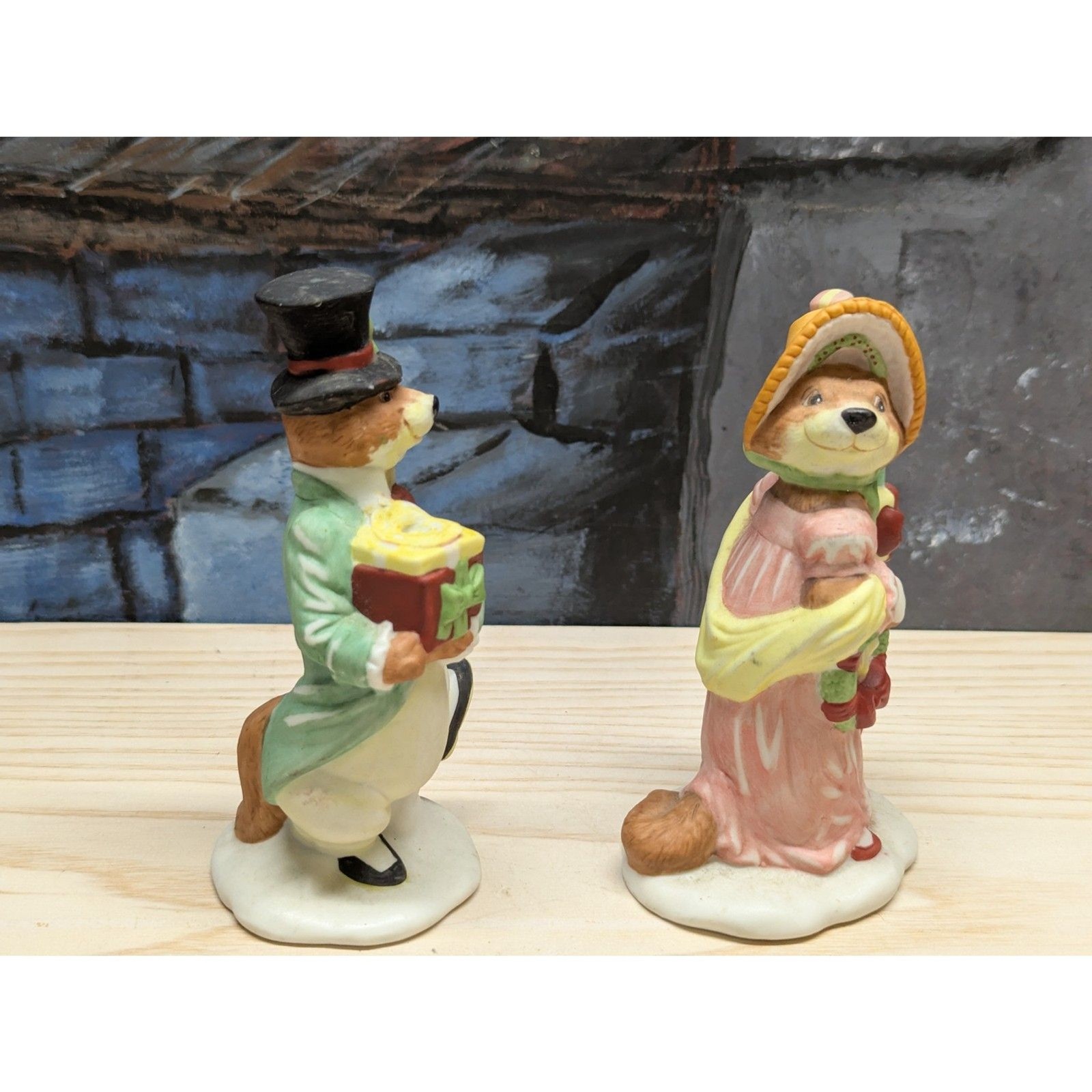 Vintage Enesco 2 Jane Chambless Christmas Carol Weasel Figurines Porcelain