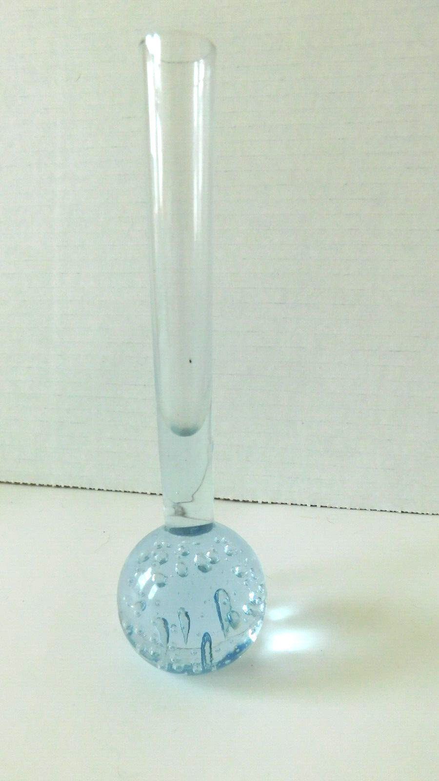 Clear and Light Blue 6 ” Art Glass Bud Vase Paperweight Controlled Bubbles
