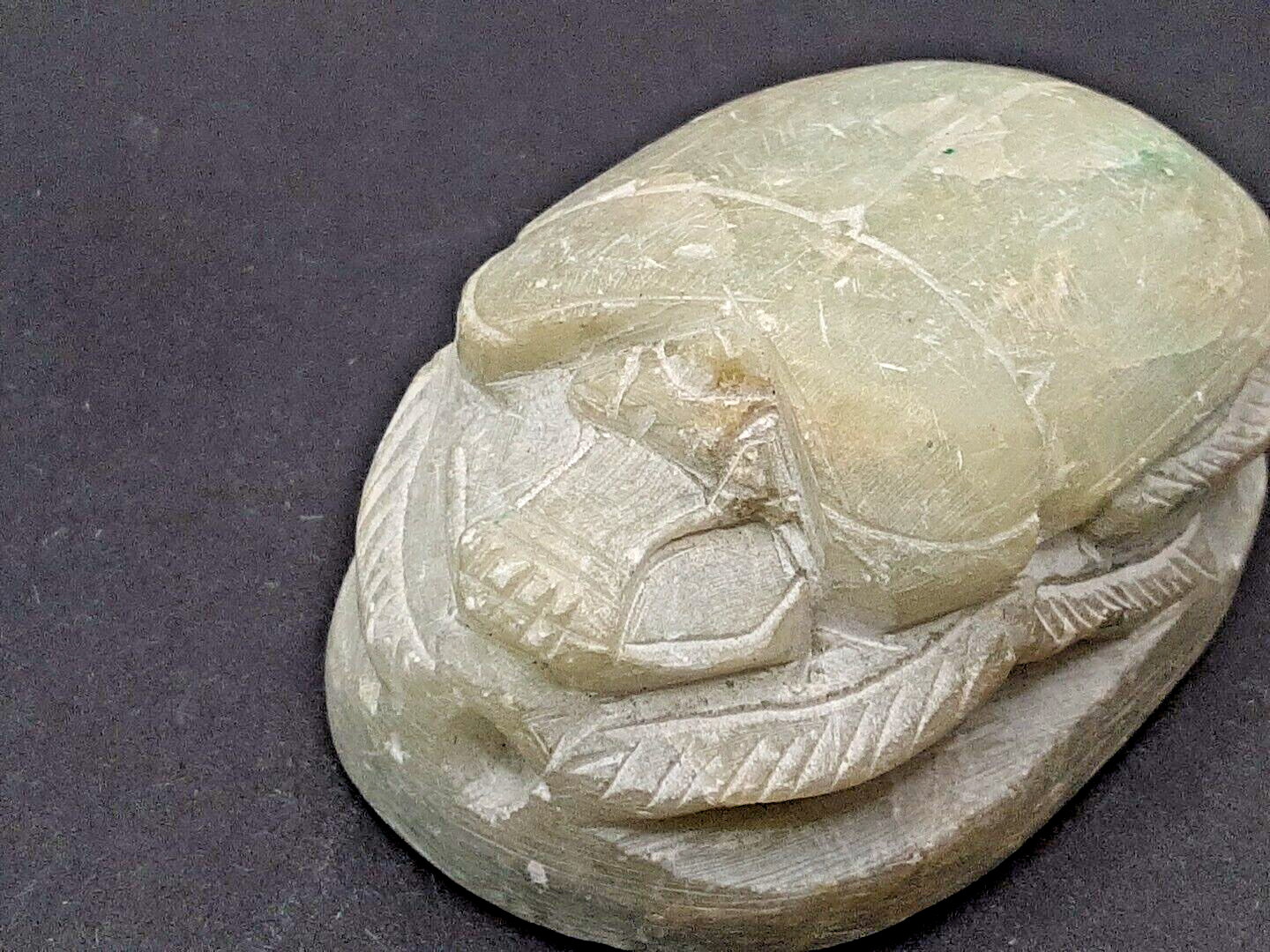 Egyptian Scarab Beetle Hand Carved Stone Hieroglyphics 2 1/2″ Paperweight 5.5oz