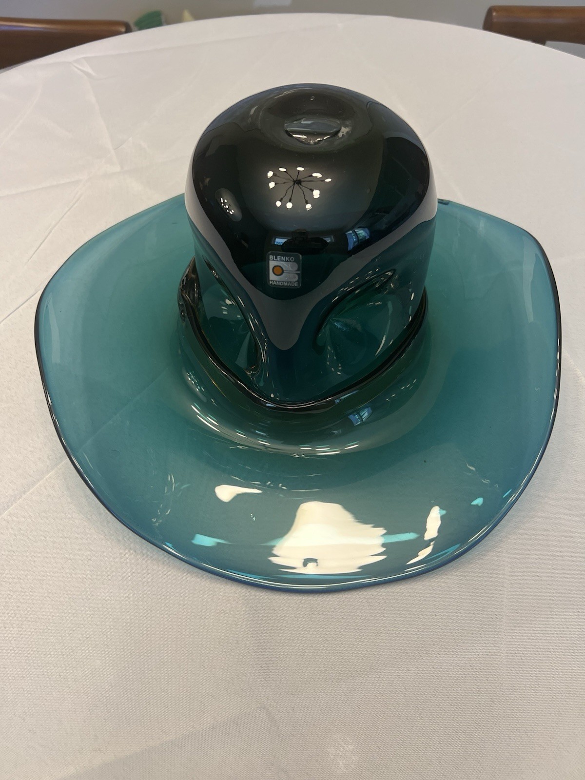 Blenko Glass Handcrafted LG Blue Cowboy Hat