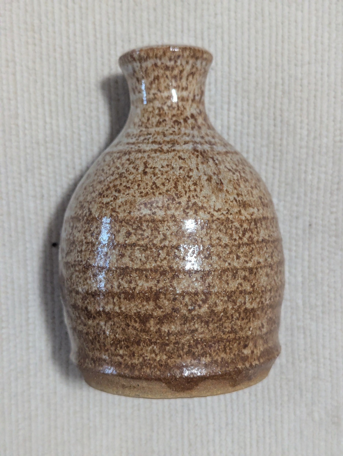 Pottery Vase 5” Tan Brown Ribbed Stoneware Art Ceramic