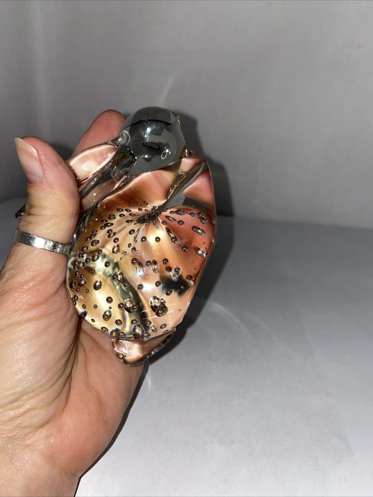 Clear Glas Bunny Paperweight Controlled Bubbles Art Glass Figurine Easter 5×2.5″