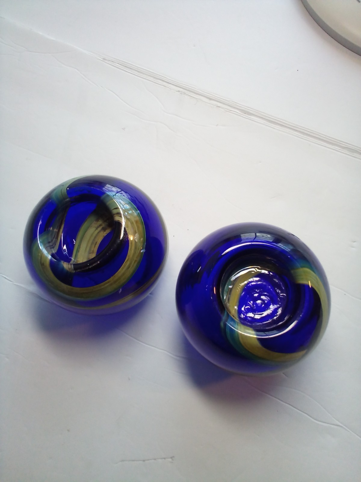 Pair blue cobalt Tea Candle art glass votive/vase made in Egypt