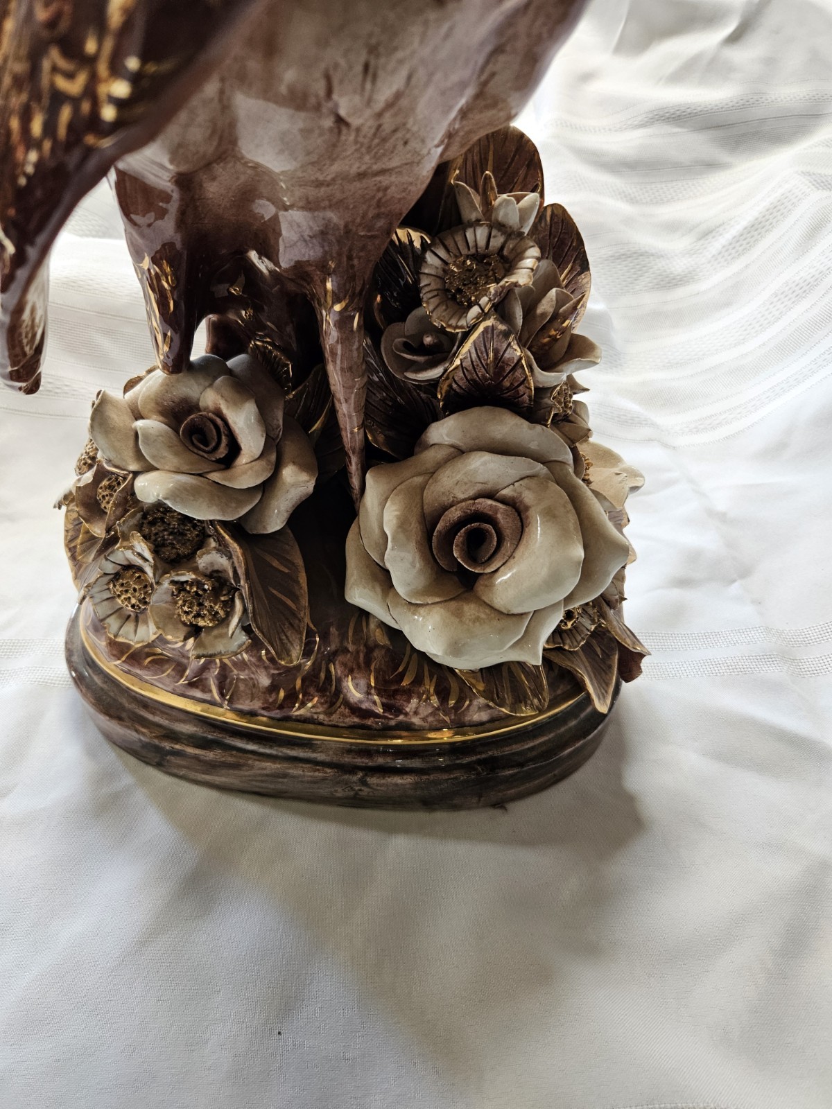Freeman-Leidy Signed Ceramic Bird Figurines Floral Base Glossy Finish Decorative