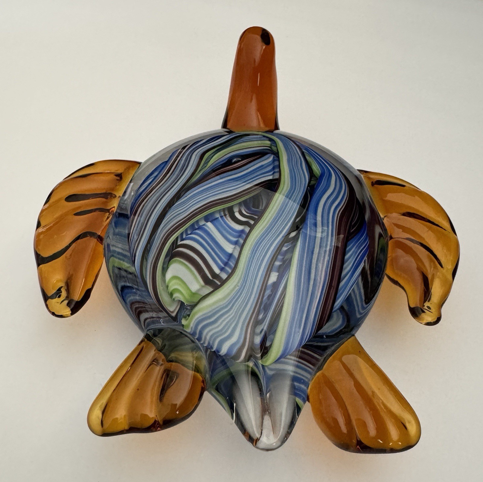Hand Blown Glass Sea Turtle Paperweight / Figurine Murano Style Multicolored