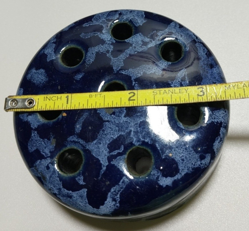Antique WELLER 3 1/4″ x 1 1/2″ Blue Glazed 8 Hole Flower Frog