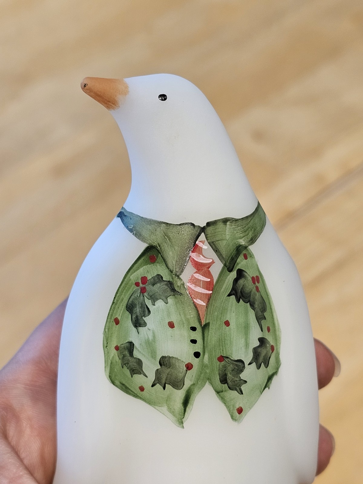 Fenton Glass Hand Painted Christmas/Holiday Penguin – 5267 V4 Holly Berries Vest