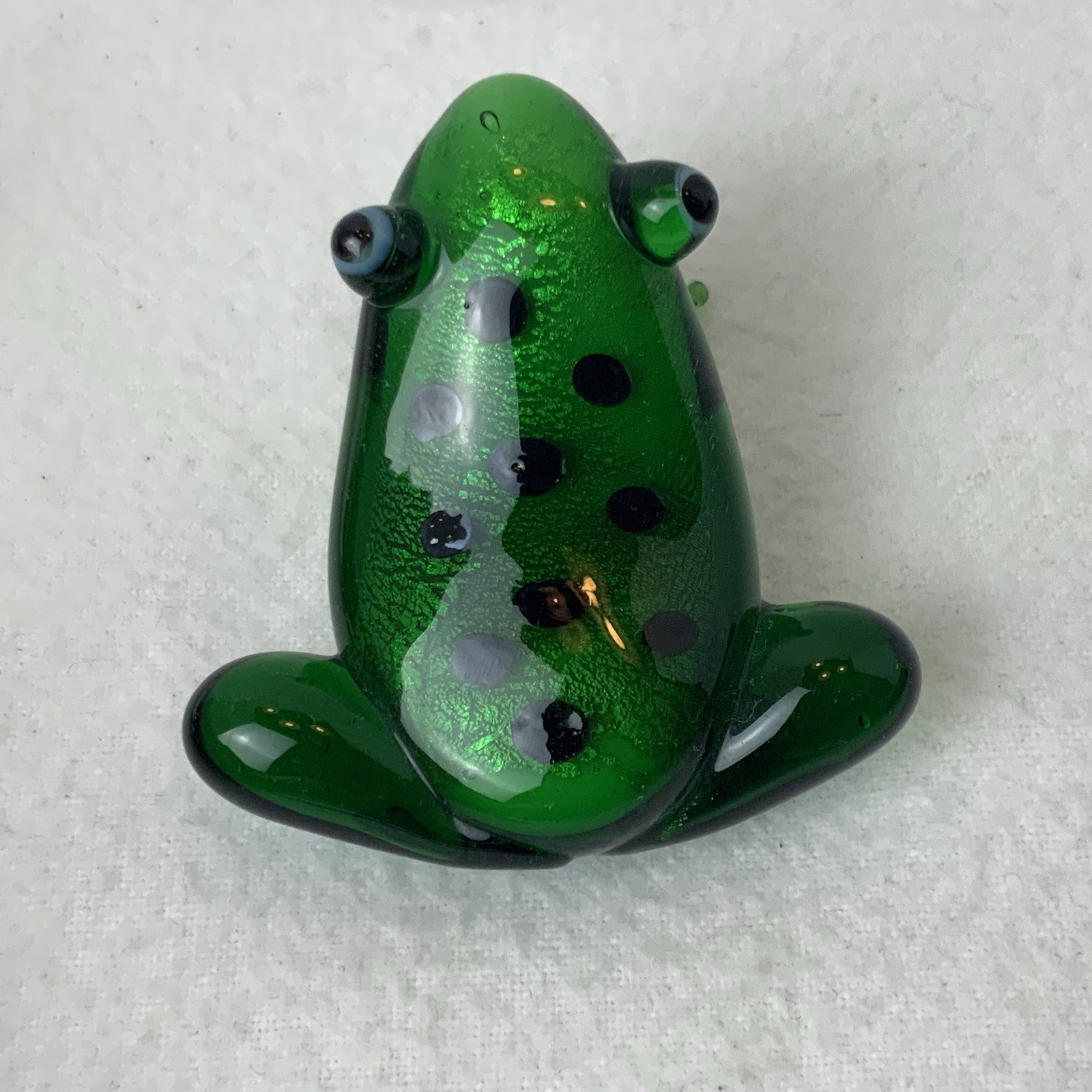 Vintage Lampwork Small Green Hand blown Art Glass Frog Figure Figurine