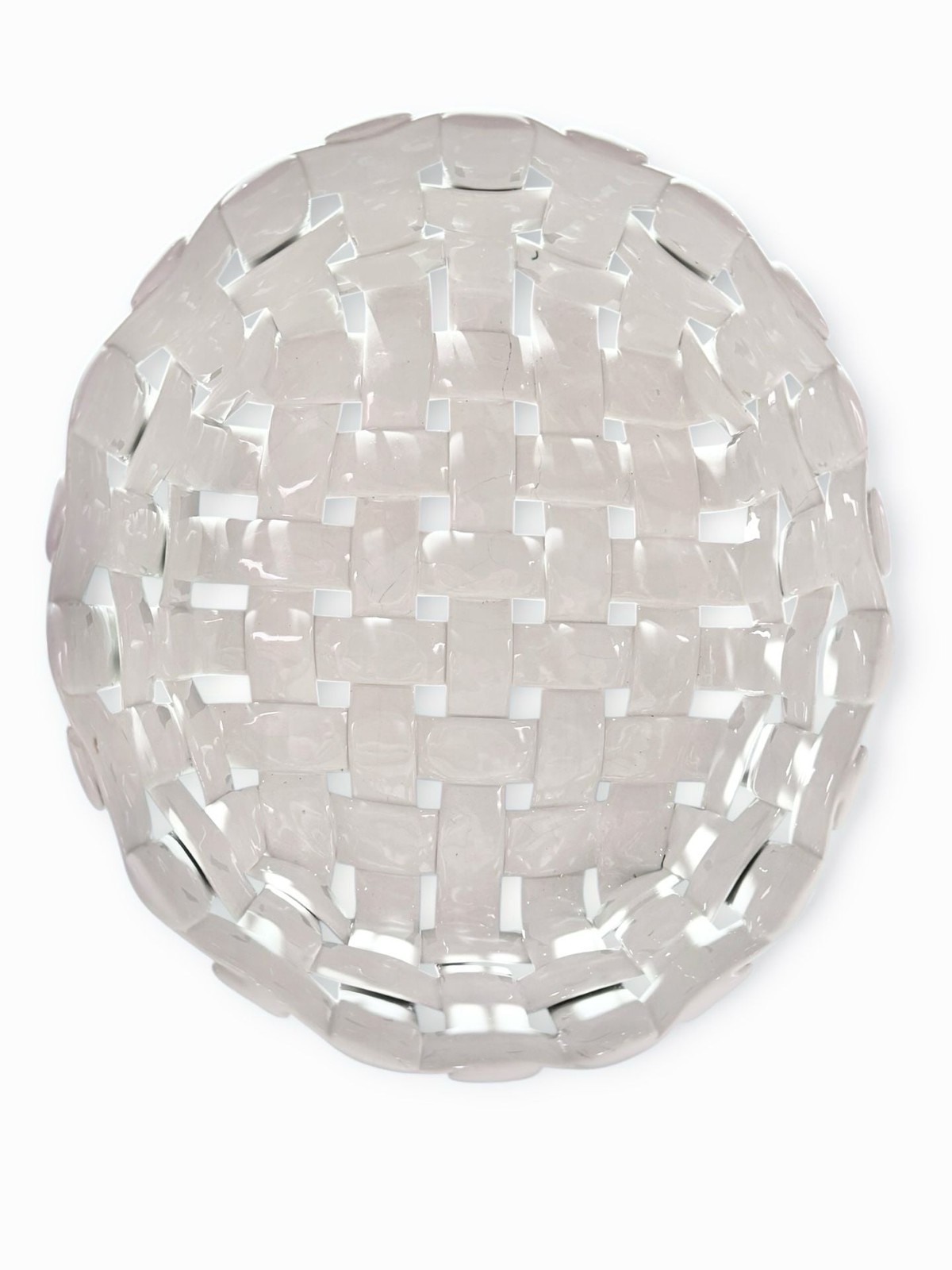 Vintage G.P. Italy White Ceramic Woven Lattice Basket Bowl