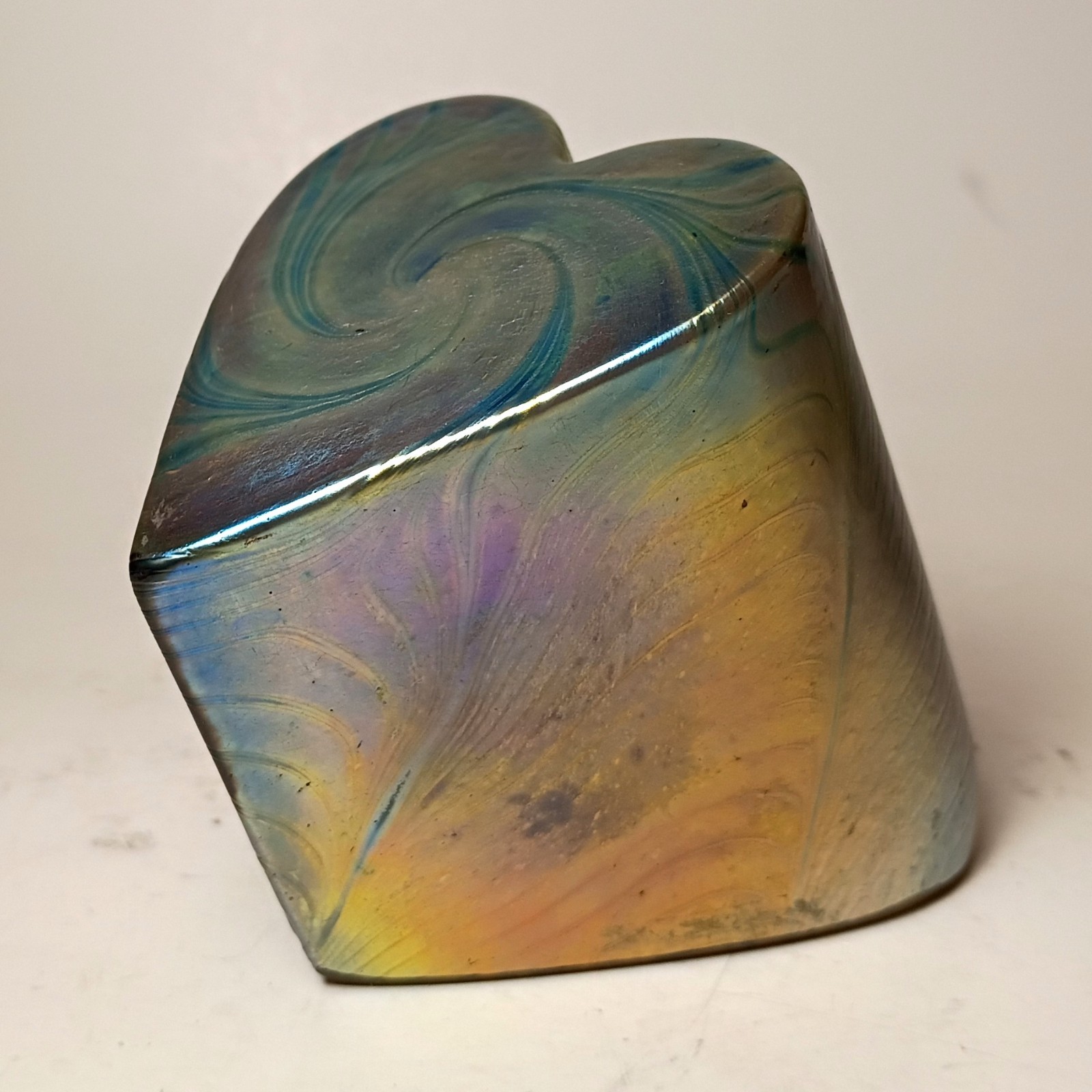 Robert Held Iridescent Stacked Heart Paperweight Art Glass Signed