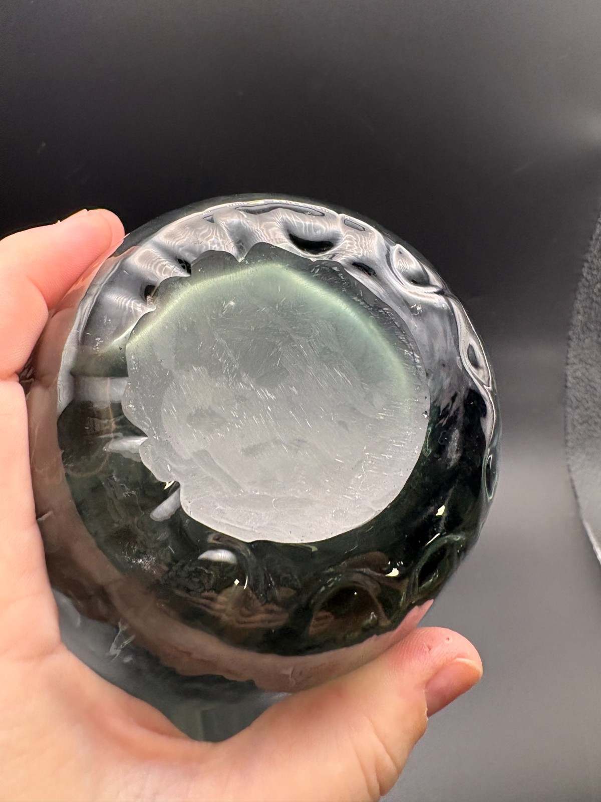 Torpedo Art Glass Vase Smoke Gray Green Optic Ribbed Polish Eastern European