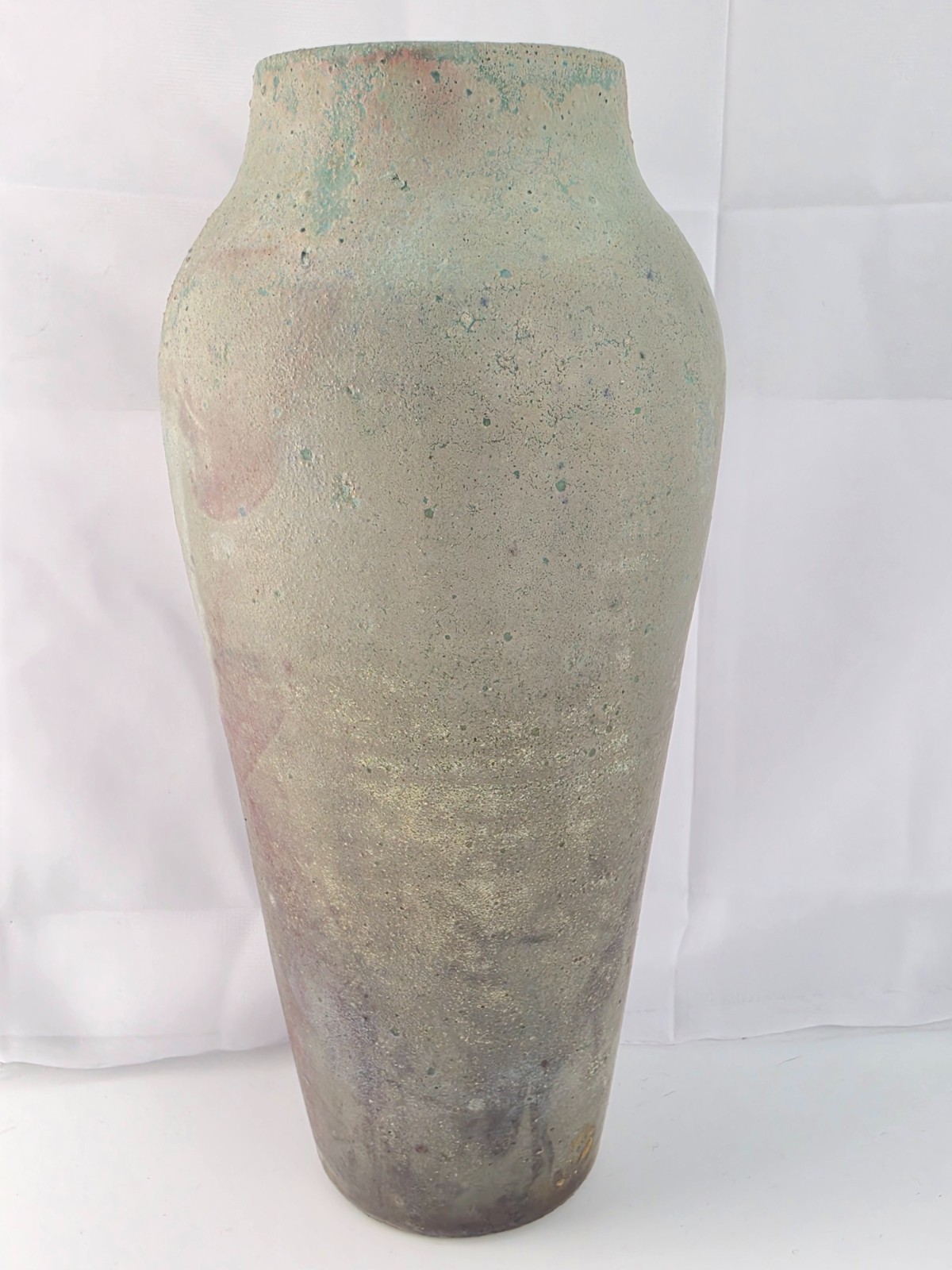 Indianapolis Debra Manfree Raku Art Hand Thrown Pottery Pink Blue Grey 12″ Vase