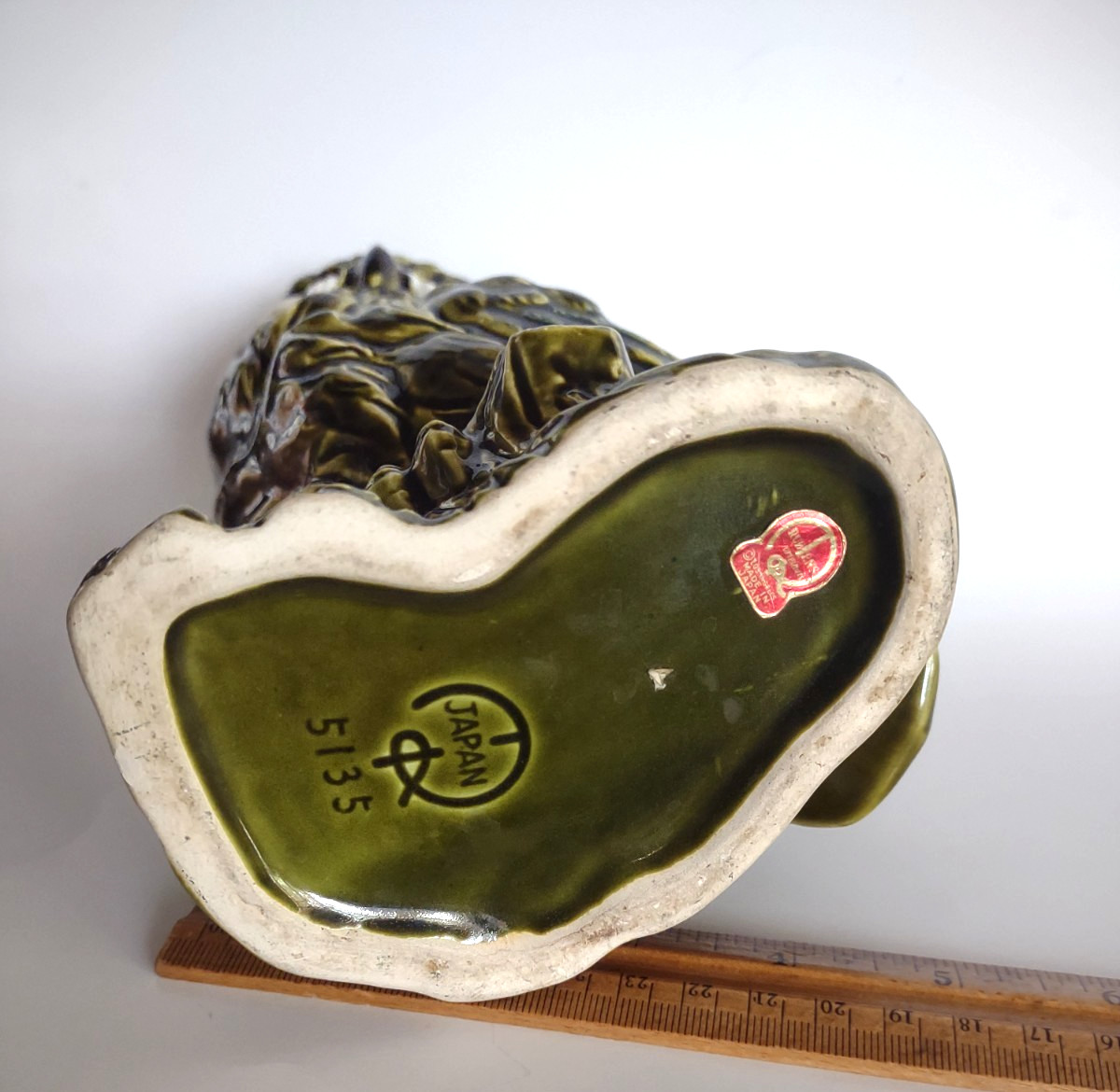 Vintage Ceramic Rubens 5135 Japan Green Owl Planter Vase W/Original Sticker *9″