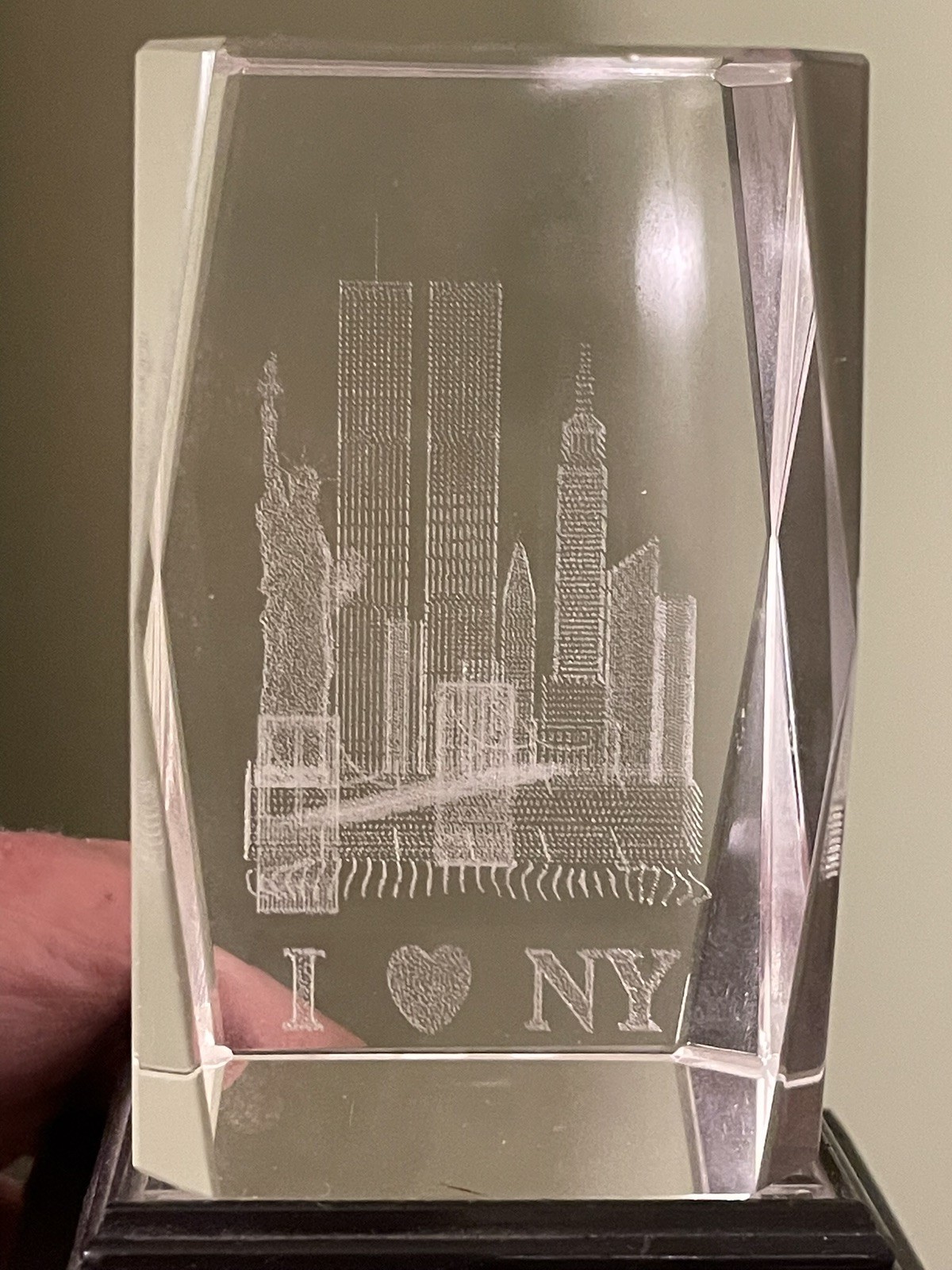 World Trade Center 9 11 WTC Twin Towers New York Paper Weight Vtg Lighted Stand