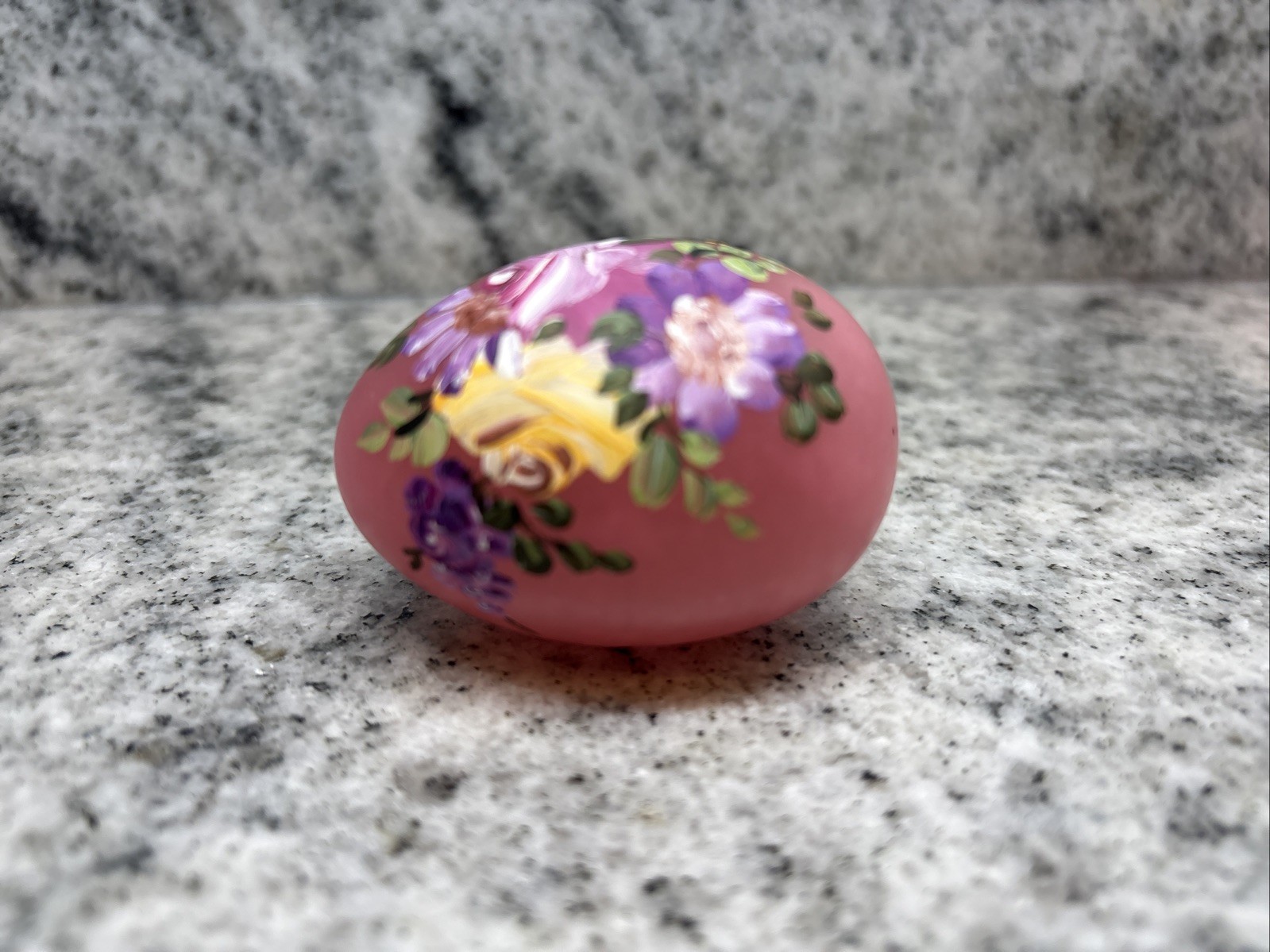 Hand Painted marble egg Pink Floral Decorative Signed– Stand Included