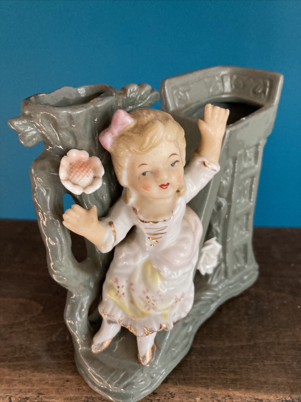 Vintage “Girl On A Slide” Spill Vase Japan