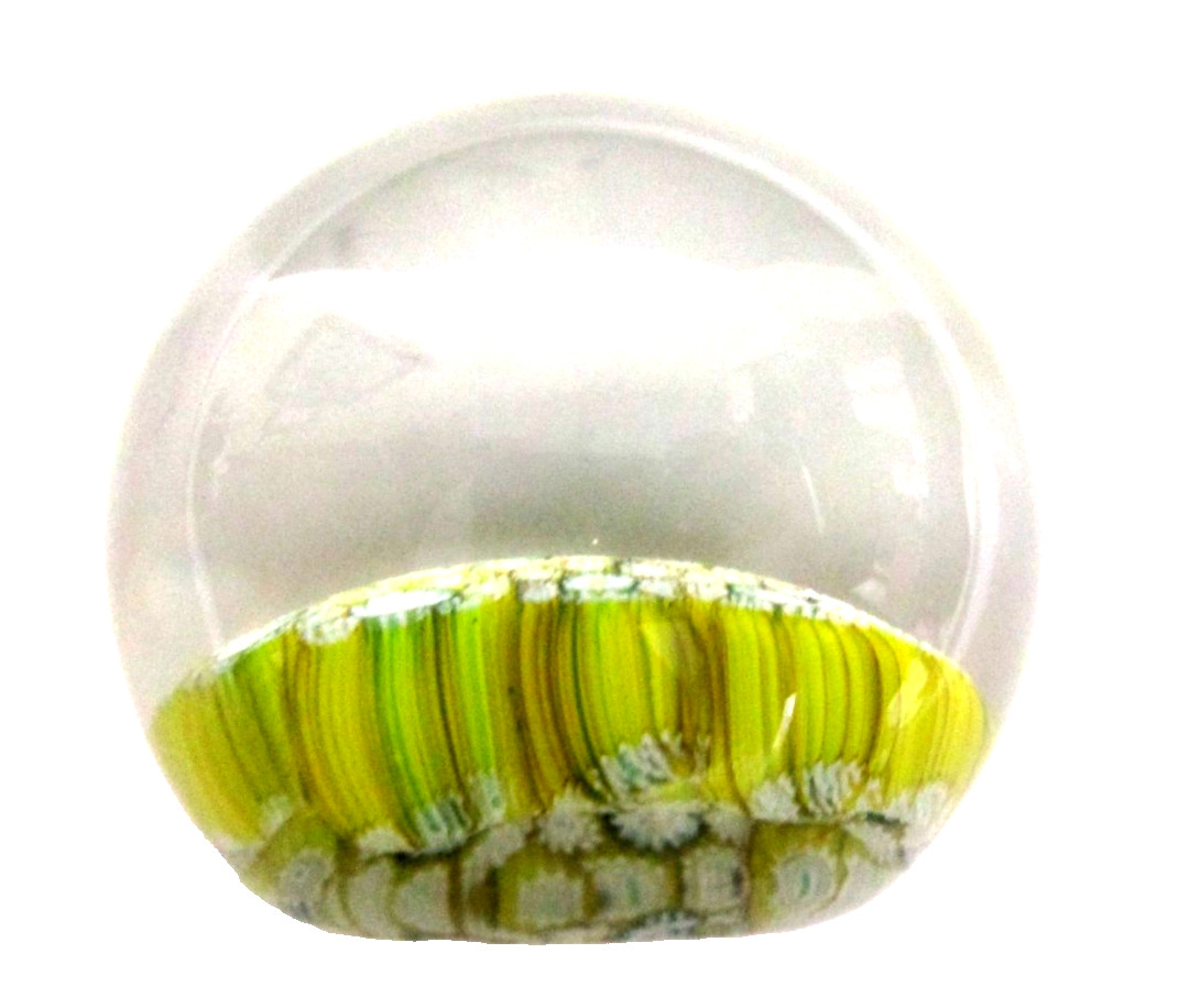 VTG Murano Paperweight Millifiori Italian Art Glass~Yellow/Green/White